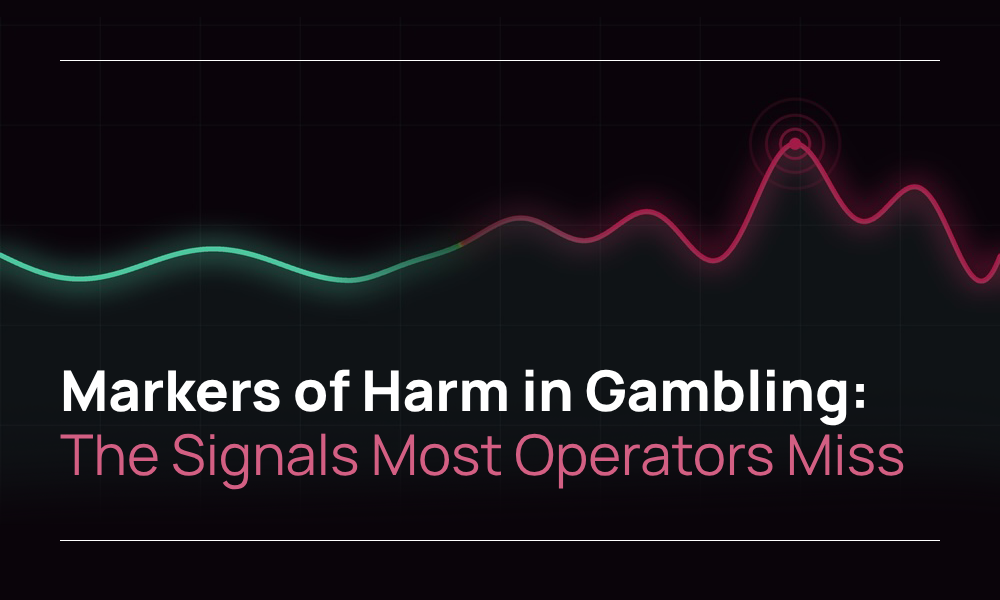 Player activity chart showing behavioural markers of harm escalating from low to high risk.